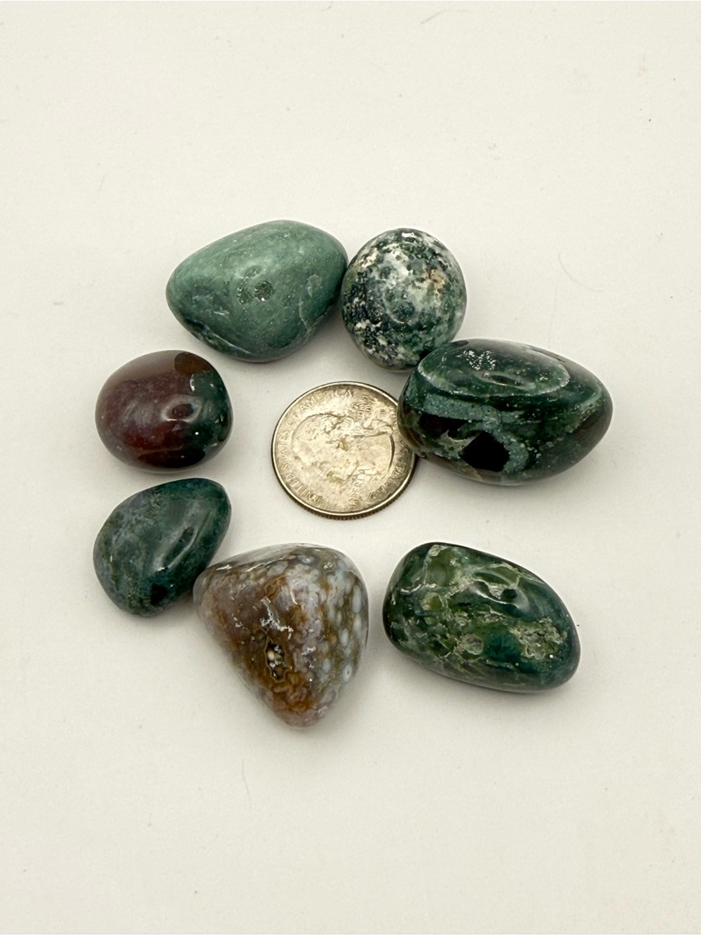Polished Ocean Jasper Tumbled Stones - Green & Brown Mix (7pcs) - Picture 4 of 5